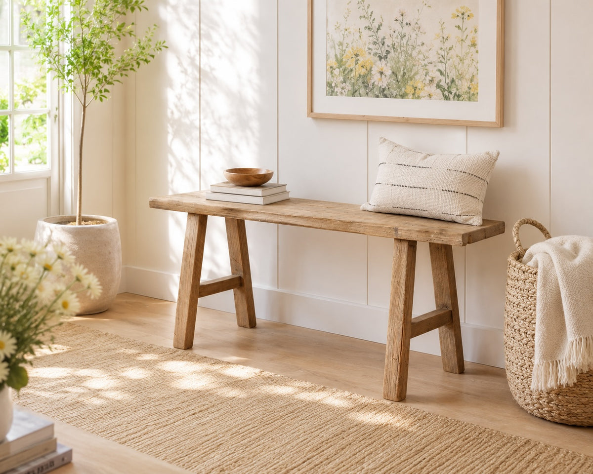 43" Elmwood Bench Weathered Natural (upper width 10", lower width 14")