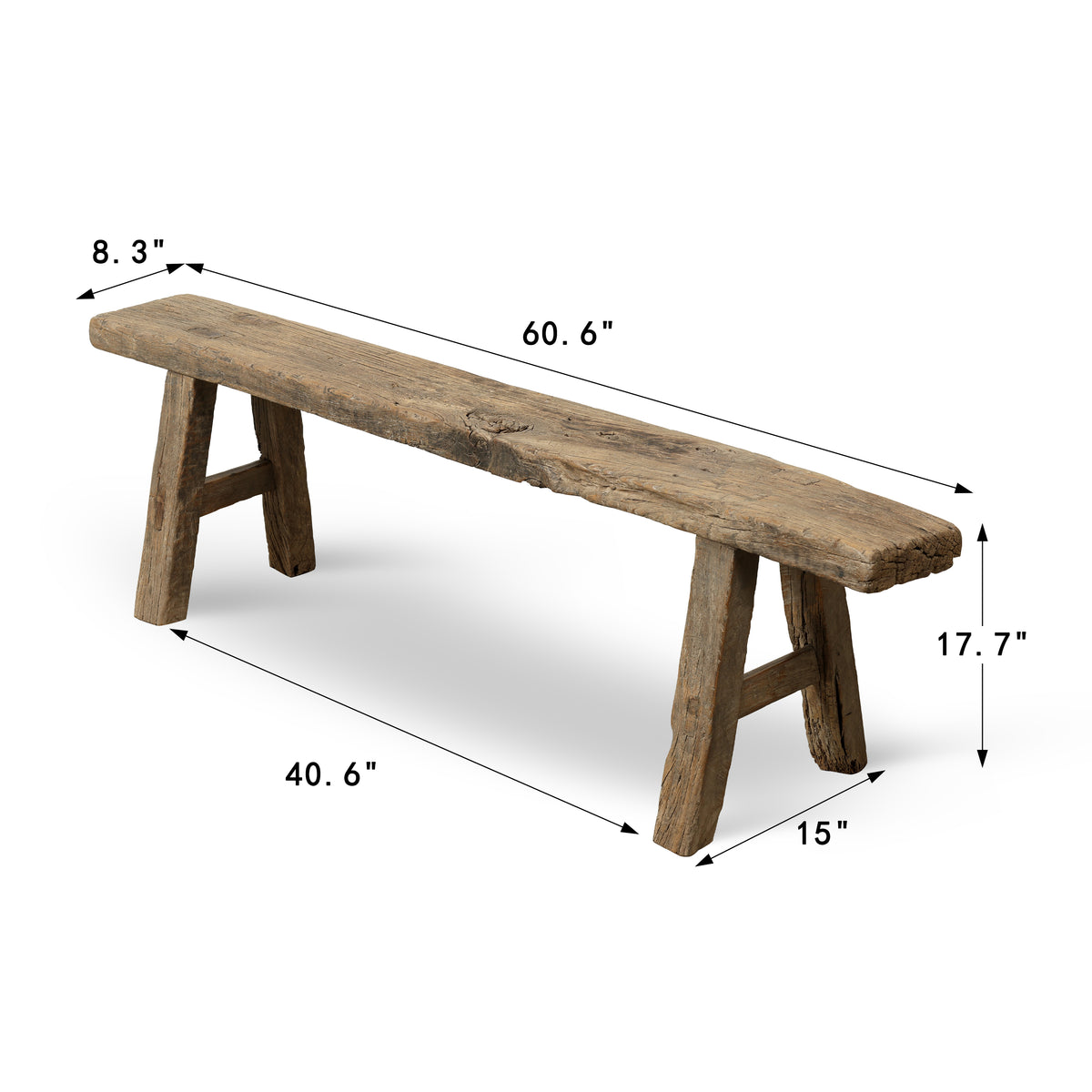 Approx. 60.6 Inches Long 8.3 Inches Deep Vintage Noodle Bench Weathered Natural