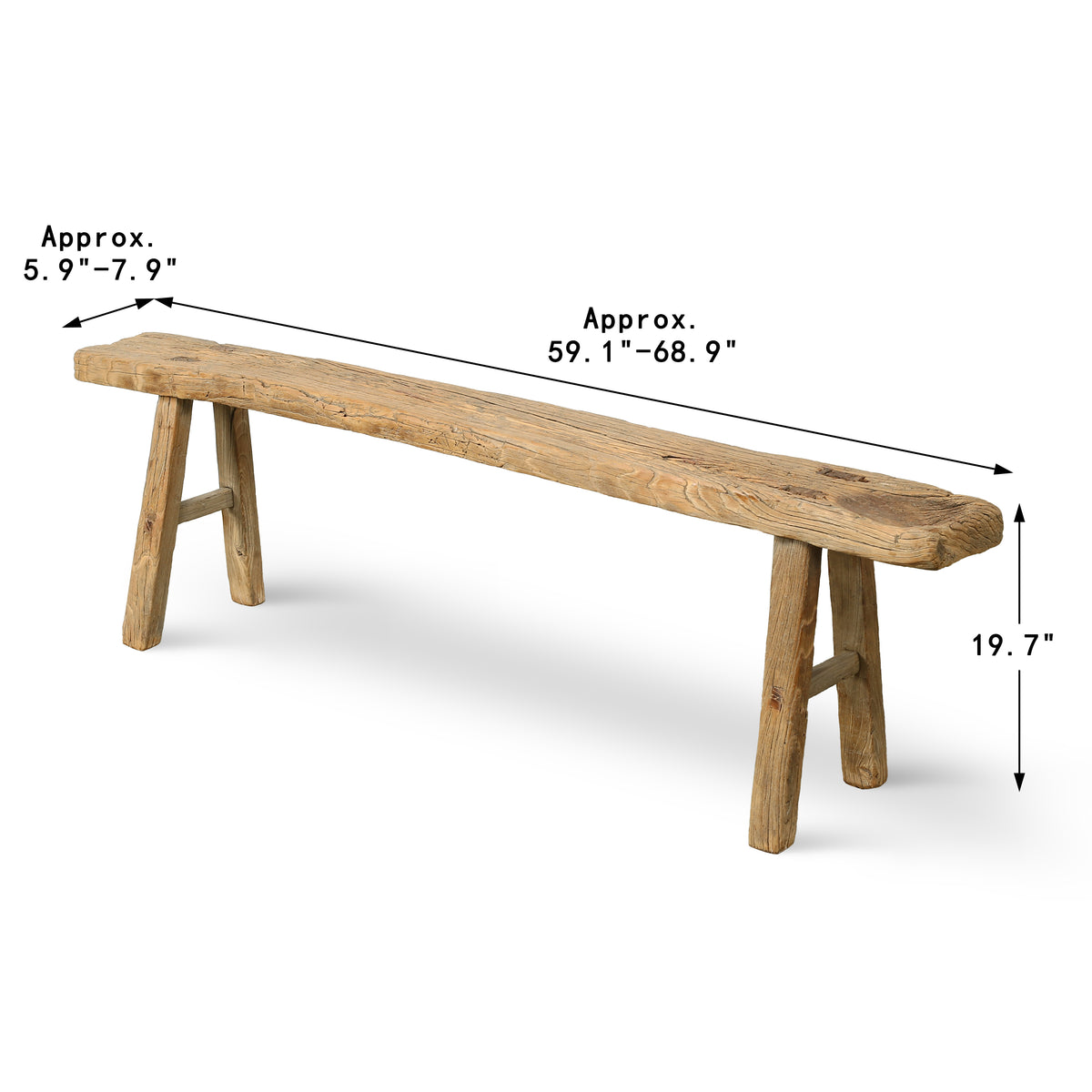 Vintage noodle bench Approx 55-65 inches long (size and finish vary)