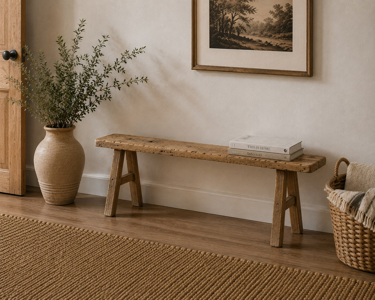 Vintage noodle bench Approx 55-65 inches long (size and finish vary)