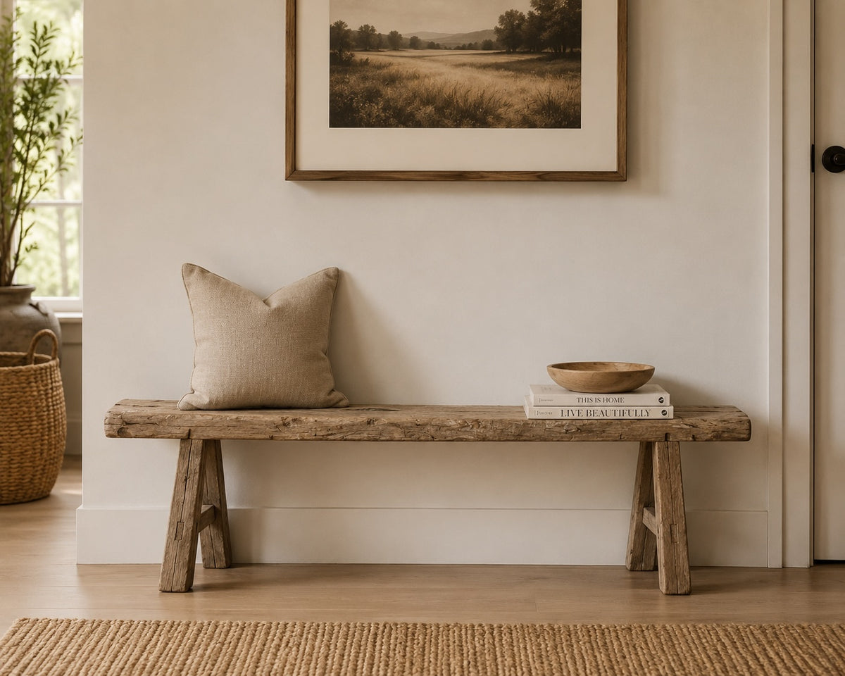 Vintage noodle bench Approx 72-84 inches long (size and finish vary)
