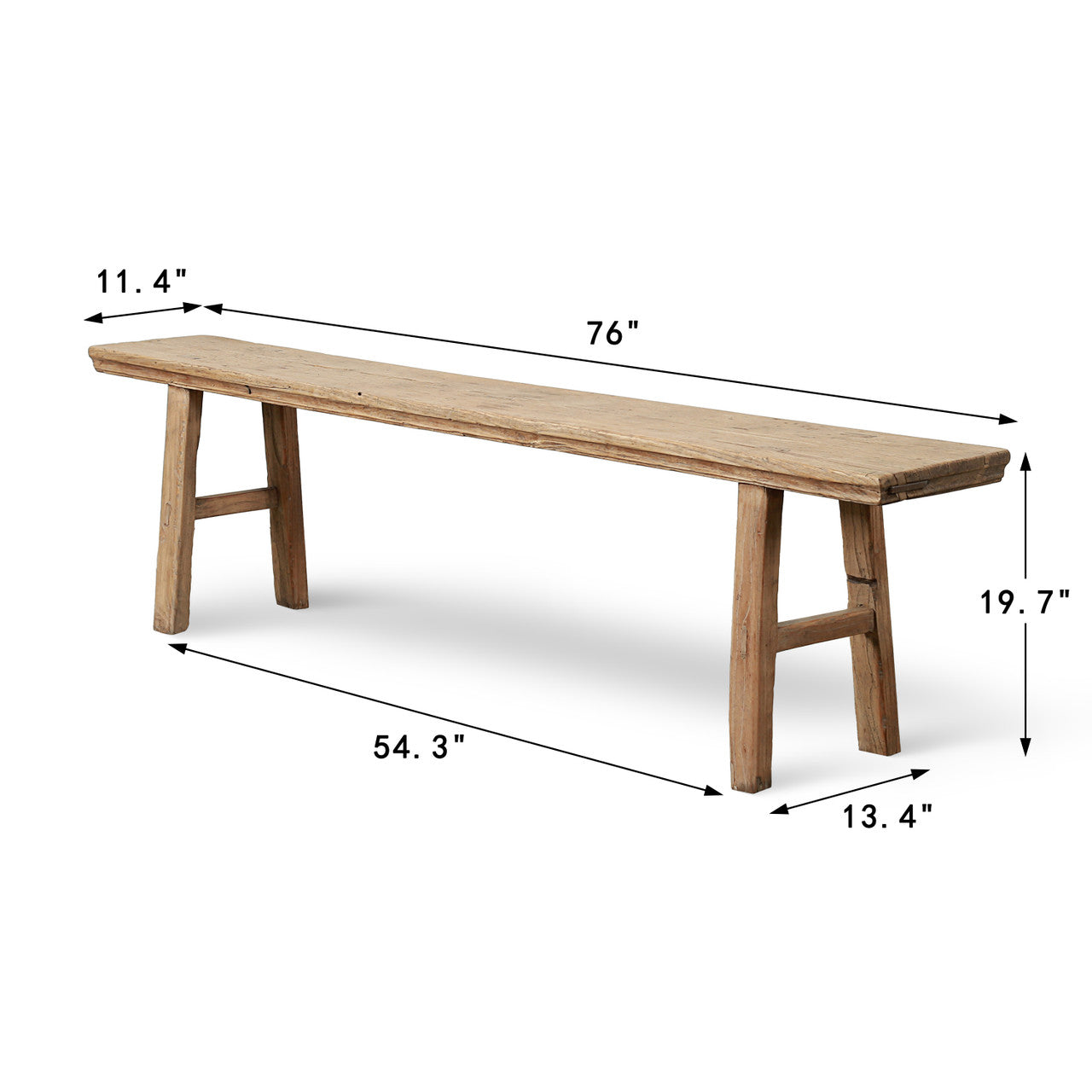 Approx.76 Inches Long 11.4 Inches Deep Vintage Bench Weathered Natural