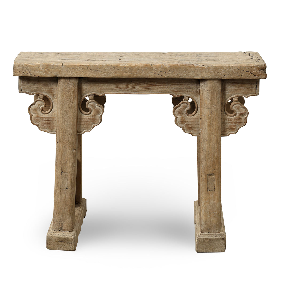 Approx. 26 Inches Long Vintage Mini Bench with Carved Lucky Cloud Panel