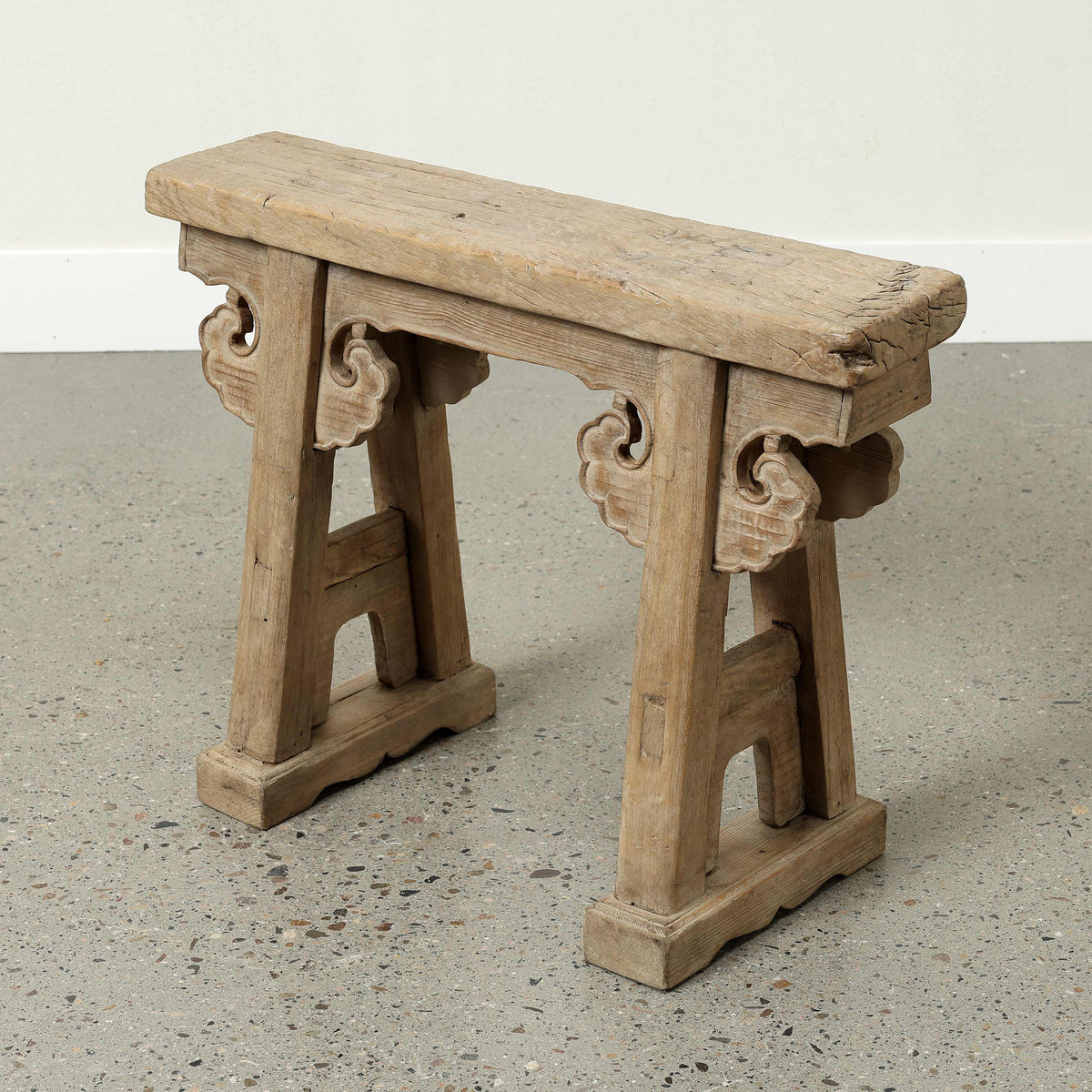 Approx. 26 Inches Long Vintage Mini Bench with Carved Lucky Cloud Panel