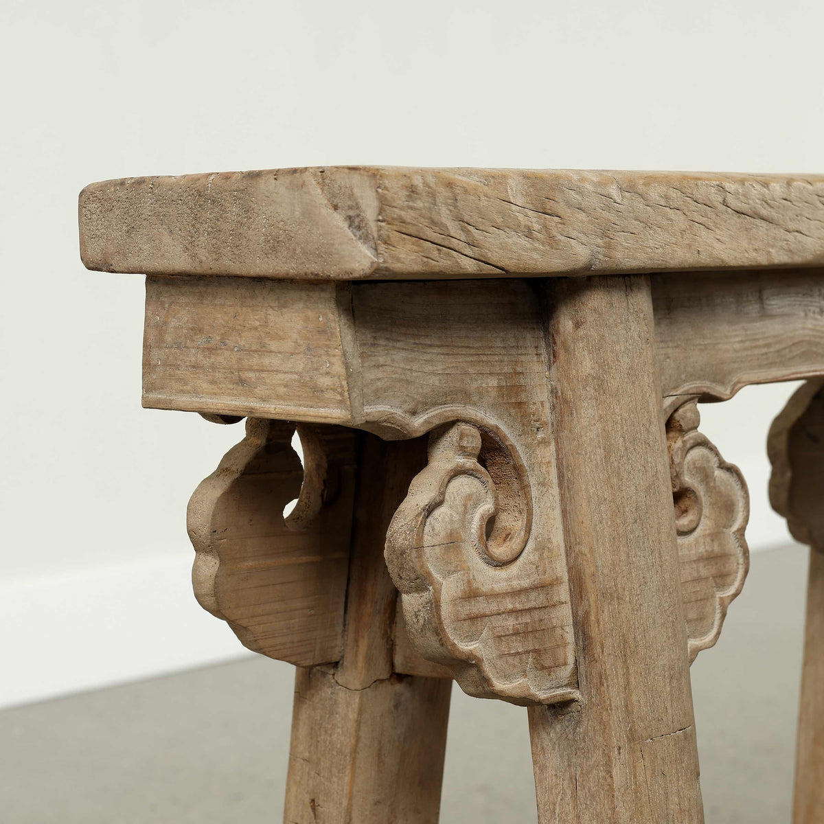 Approx. 26 Inches Long Vintage Mini Bench with Carved Lucky Cloud Panel