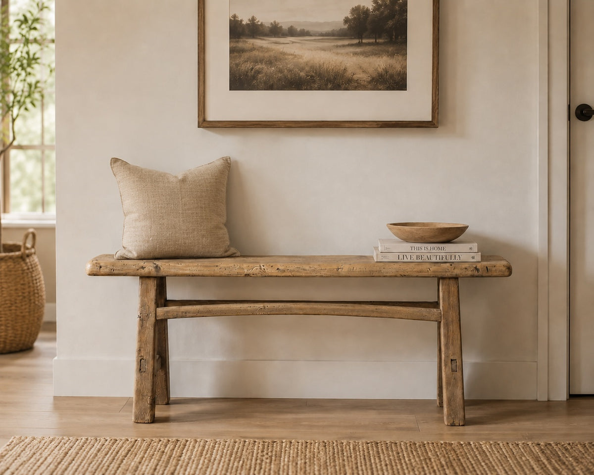 Vintage Country Board Bench Weathered Natural Wood (size vary)