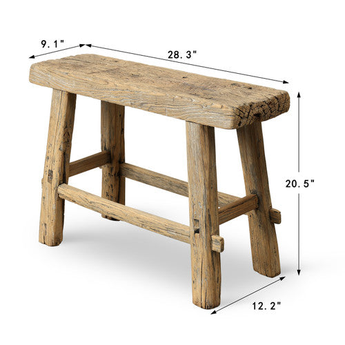 Vintage Rustic Stool Rectangular 25.6" Wide 10.6 " Deep with Thick Top image 2