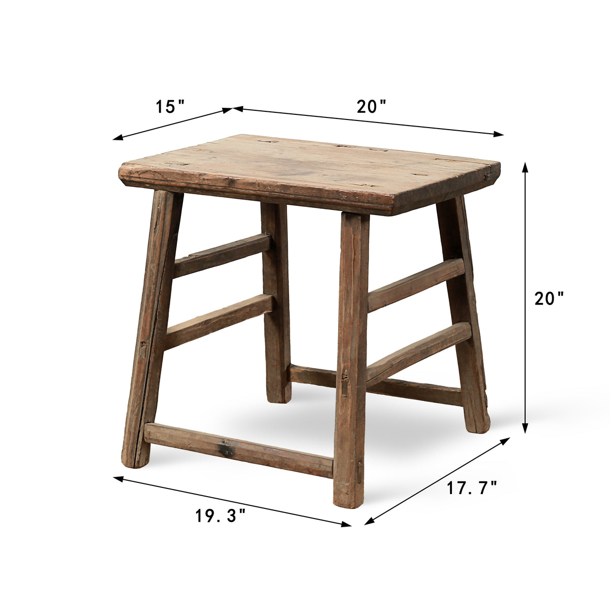 Approx. 20" Wide 15" Deep Vintage Accent Table Weathered Natural