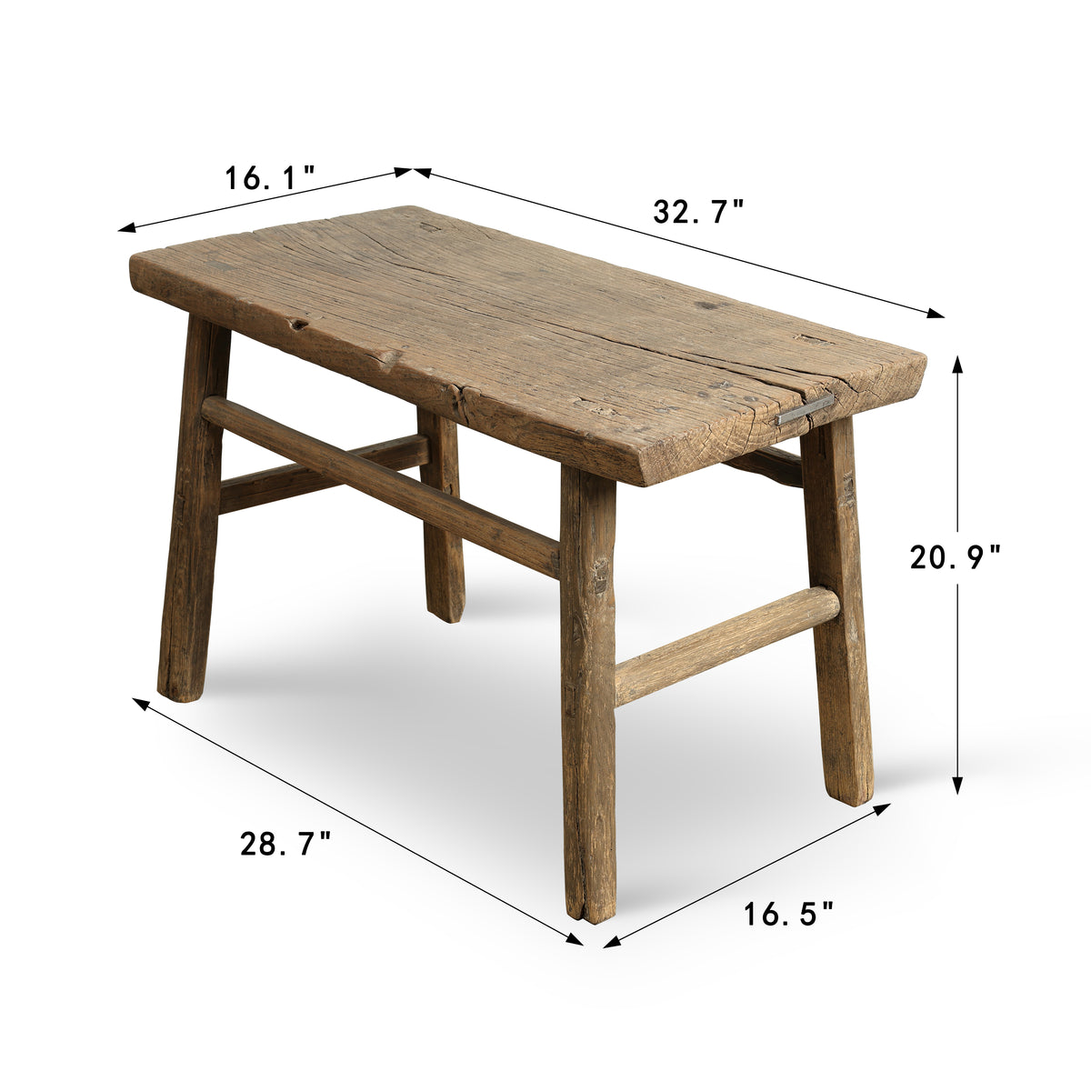 Approx. 32.7" Wide 16.1" Deep Vintage Accent Table Weathered Natural