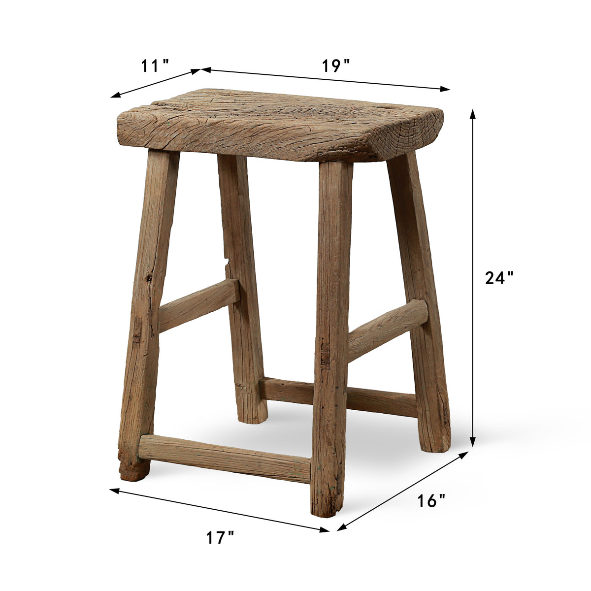 Approx. 19" Wide 11" Deep Vintage Bar Stool with Unique Top Weathered Natual