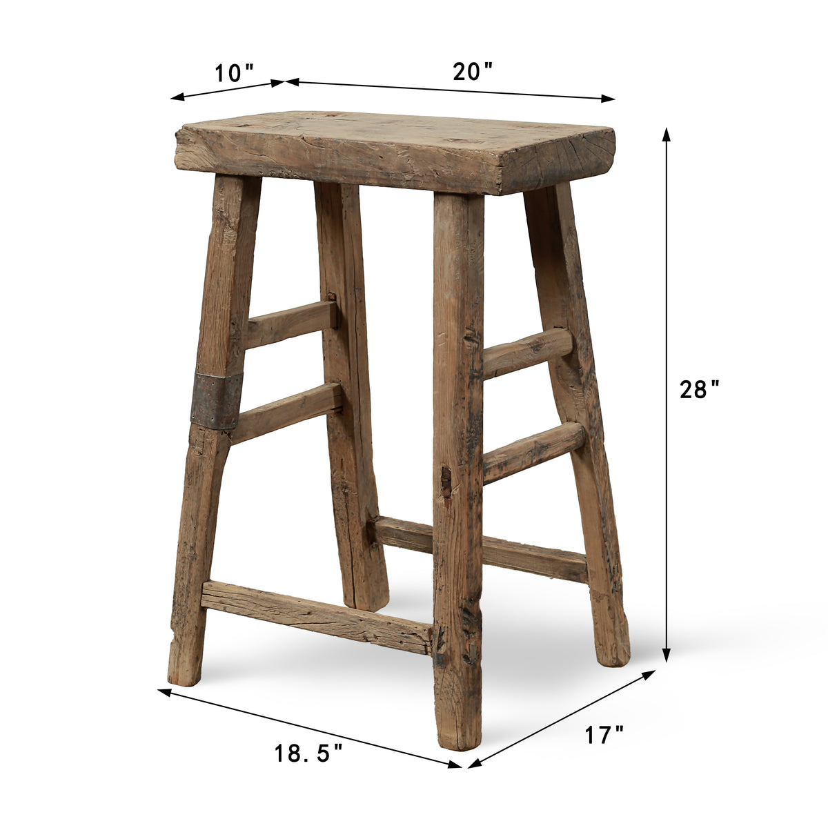 Approx. 20" Wide 10" Deep Vintage Bar Stool with Unique Top Weathered Natual