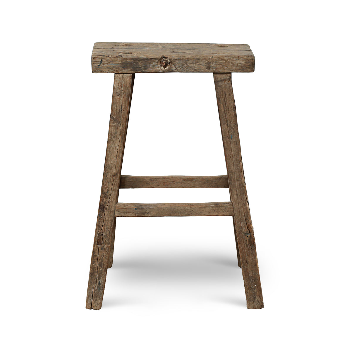Approx. 18" Wide 9" Deep Vintage Bar Stool with Unique Top Weathered Natual