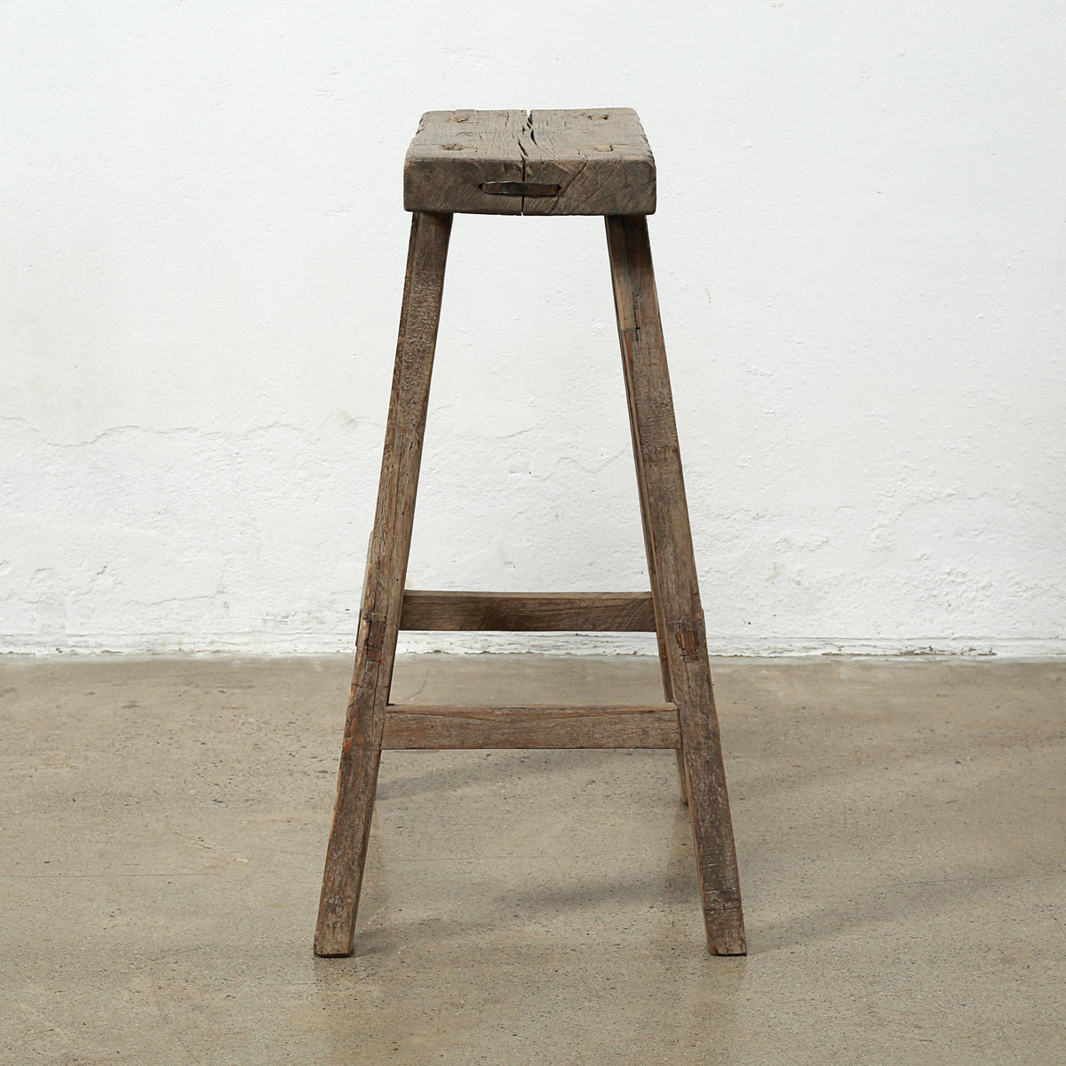 Approx. 18" Wide 9" Deep Vintage Bar Stool with Unique Top Weathered Natual