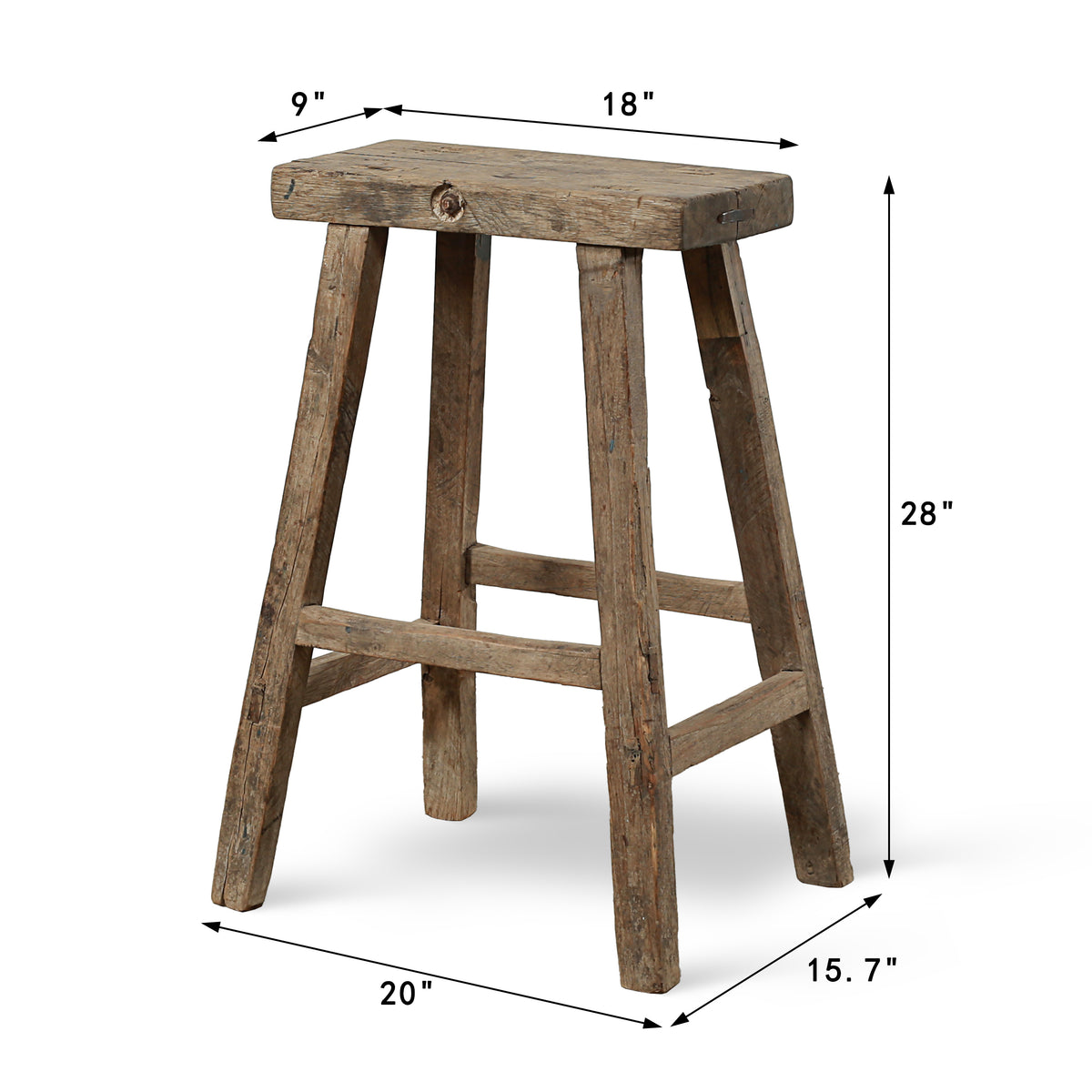 Approx. 18" Wide 9" Deep Vintage Bar Stool with Unique Top Weathered Natual
