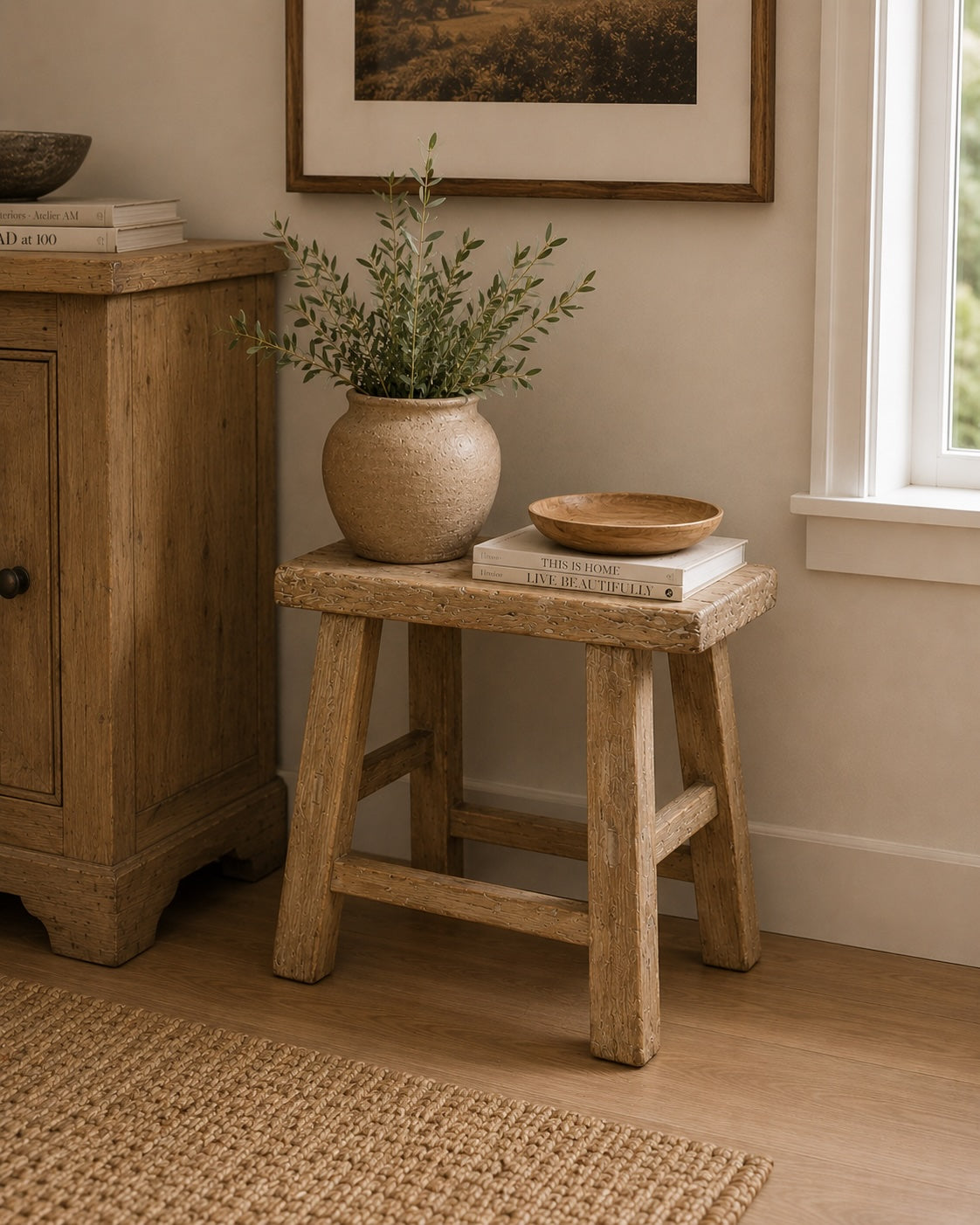 Approx. 22-26" Wide 14-16" Deep Vintage Accent Table with Unique Top Weathered Natural