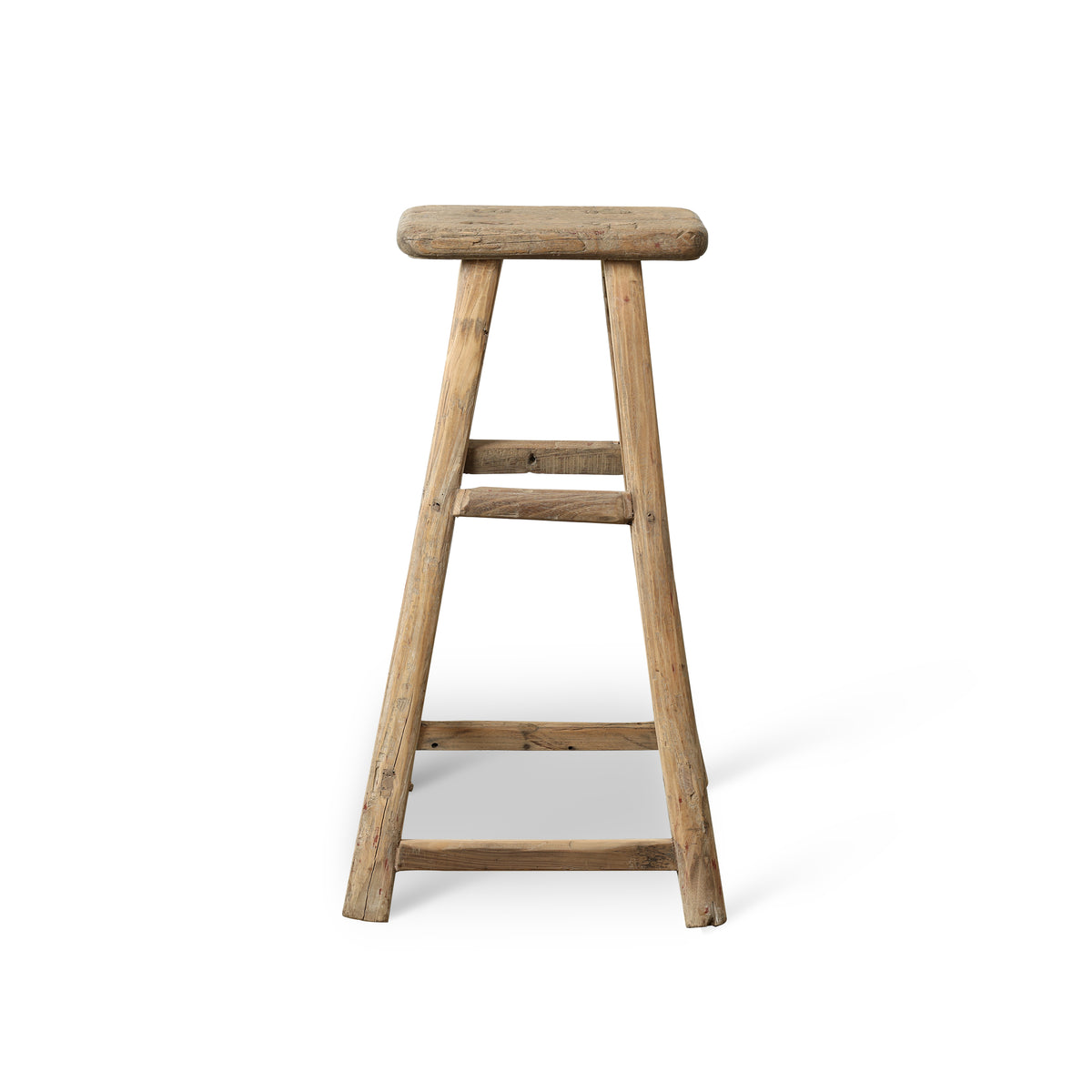 Approx. 15.4" Wide 7.9" Deep Vintage Bar Stool with Unique Top Weathered Natural