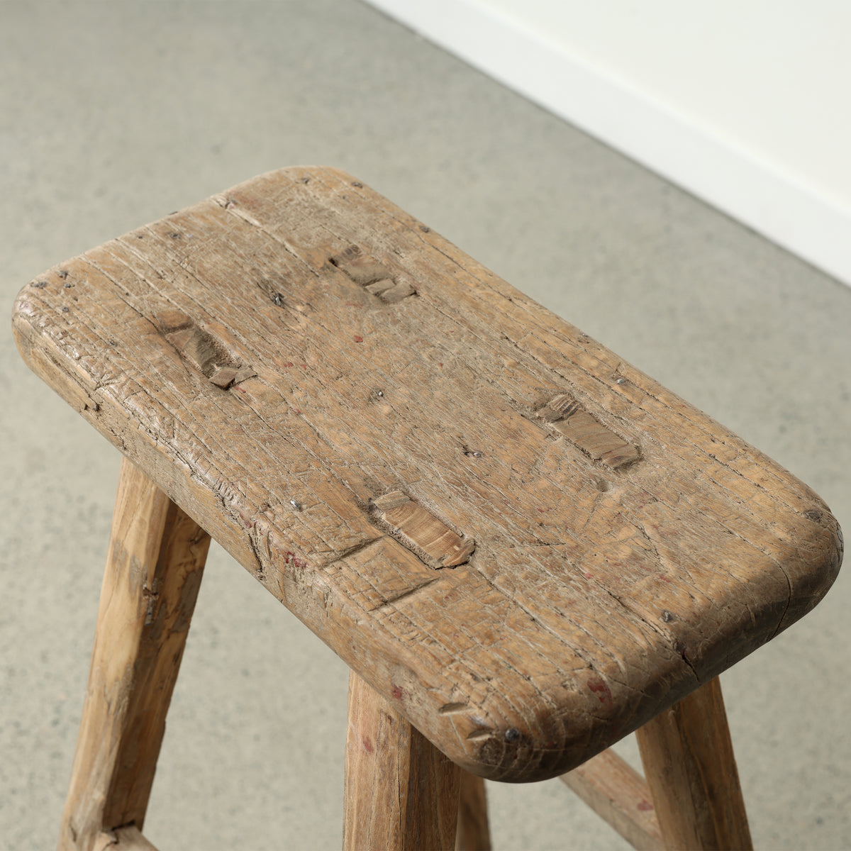 Approx. 15.4" Wide 7.9" Deep Vintage Bar Stool with Unique Top Weathered Natural