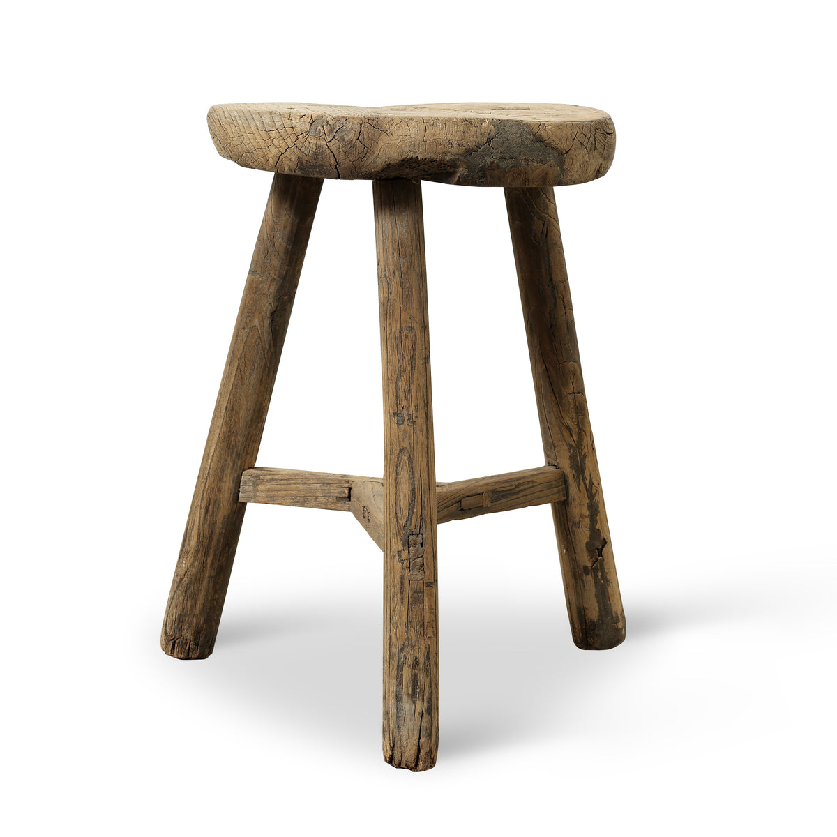 Approx. 13.8 " Round Vintage Table Rustic Thick Top Weathered Natural
