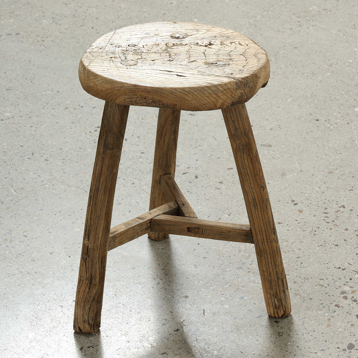 Approx. 13.8 " Round Vintage Table Rustic Thick Top Weathered Natural