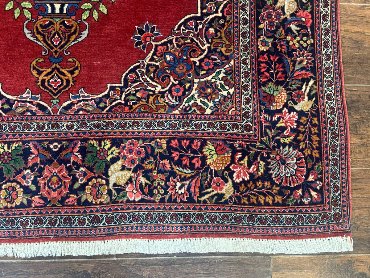 Red Persian Kashan Rug 4x6, Very Fine 260 KPSI, Red and Navy Blue Persian Carpet, Semi Open Field - Jewel Rugs, view 10