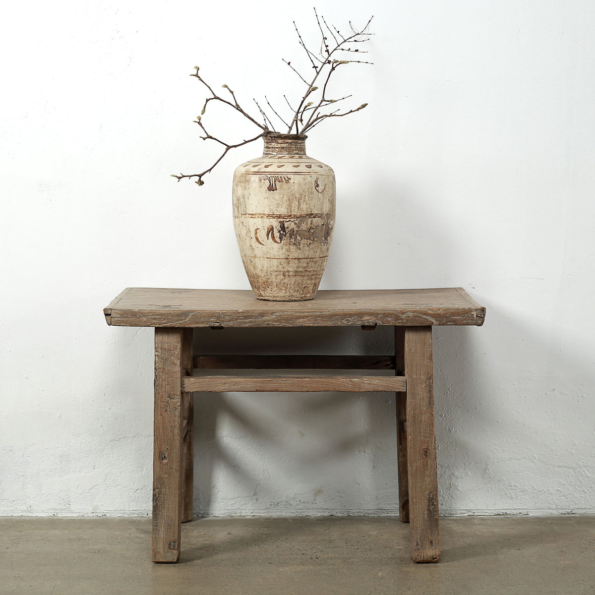 Approx. 46" Wide 24" Deep Antique Console Table Elmwood Rustic Neutral Wood Tone