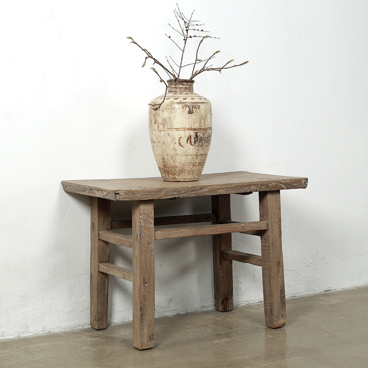 Approx. 46" Wide 24" Deep Antique Console Table Elmwood Rustic Neutral Wood Tone