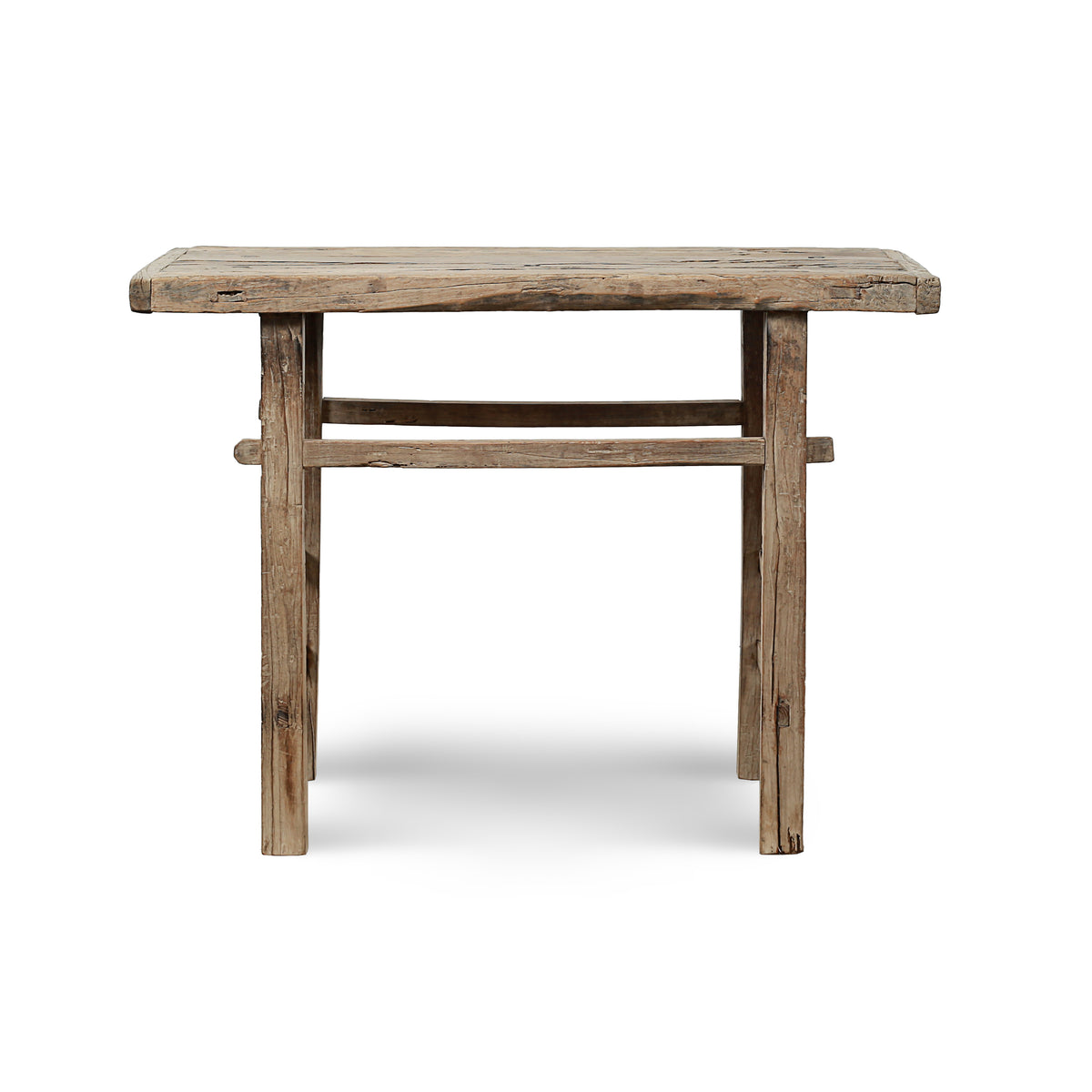 Approx. 44" Wide 19" Deep Antique Console Table Elmwood Rustic Neutral Wood Tone