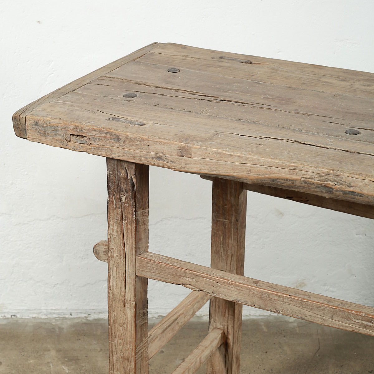 Approx. 44" Wide 19" Deep Antique Console Table Elmwood Rustic Neutral Wood Tone