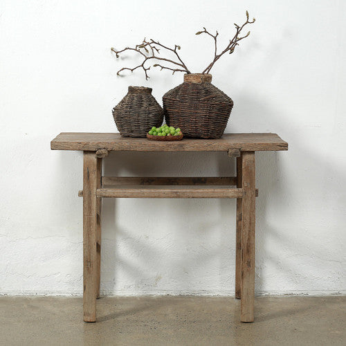Approx. 40" Wide 17" Deep Antique Console Table Elmwood Rustic Neutral Wood Tone image 2