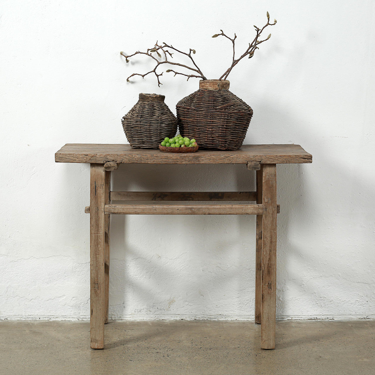 Approx. 40" Wide 17" Deep Antique Console Table Elmwood Rustic Neutral Wood Tone
