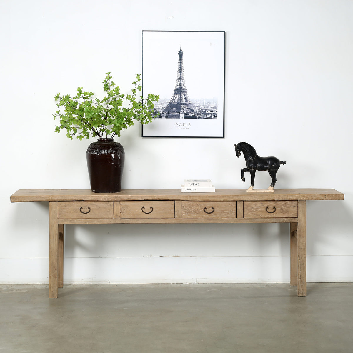 Approx.104 Inches Vintage Console Table with Four Drawers Weathered Natural 104x16.14x32.68