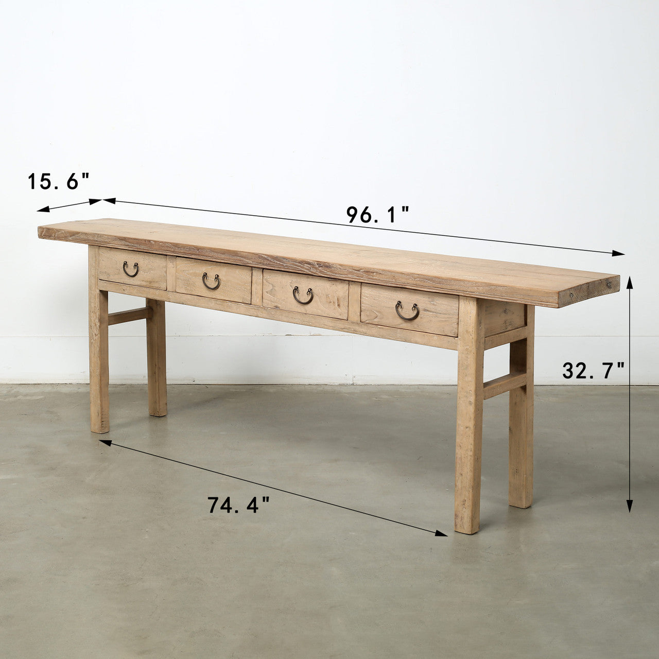Approx. 90-95 Inches Vintage Console Table with Four Drawers Weathered Natural Large (size & col image