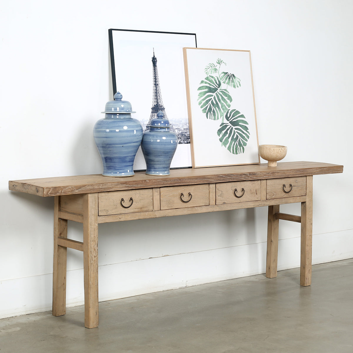 Approx.96 Inches Vintage Console Table with Four Drawers Weathered Natural 96.1x15.75x32.68H