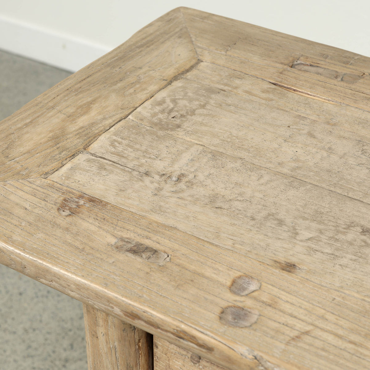 Approx. 87" Wide Vintage Table with Three Drawers Weathered Natural