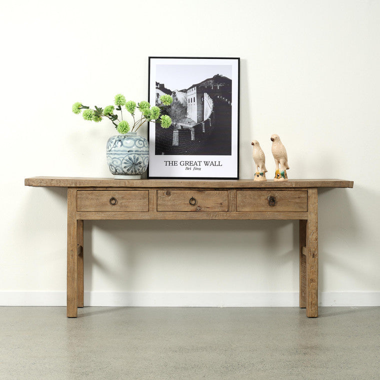 Approx. 80 Inches Vintage Console Table with Four Drawers Weathered Natural image 3