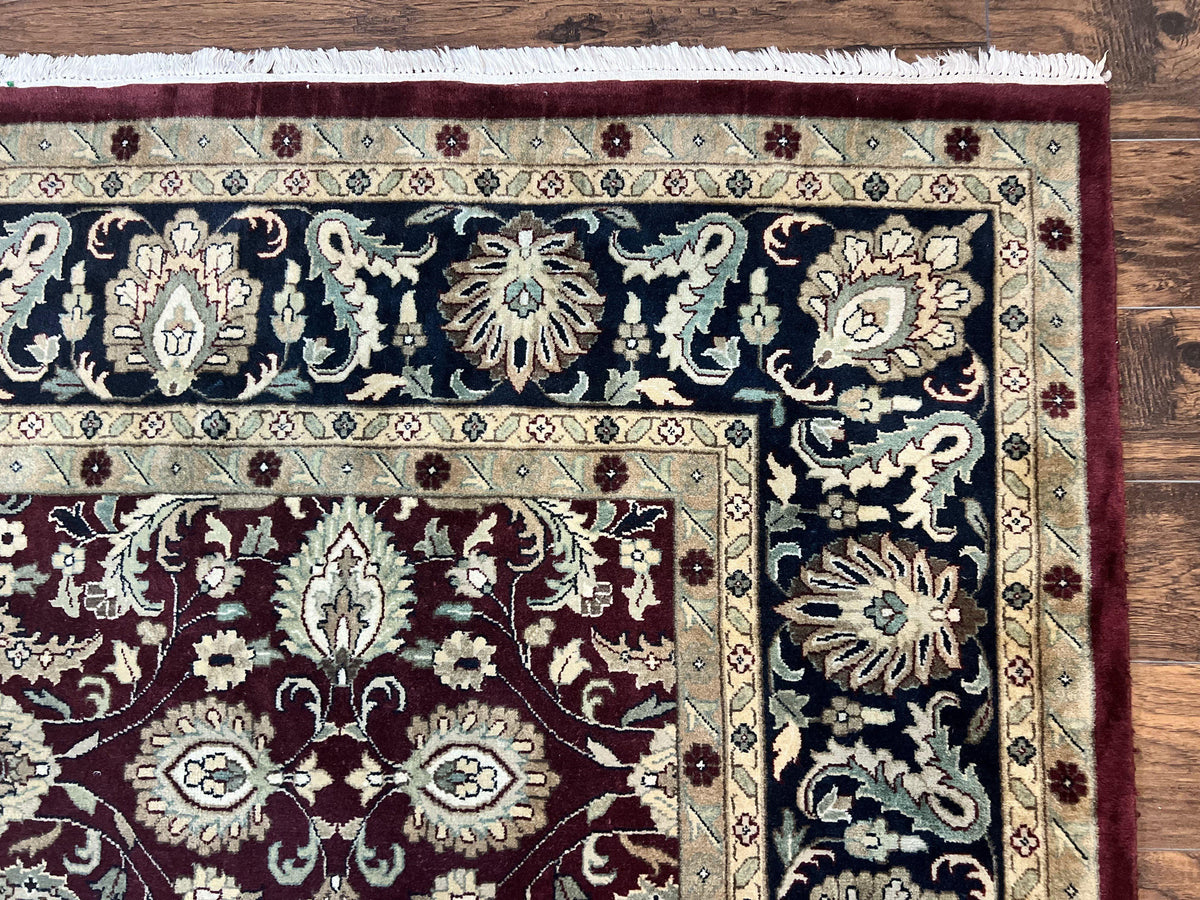 Indo Persian Rug 10x14, Floral Allover, Maroon, Handmade Hand Knotted VIntage Wool Rug, Large Oriental Carpet - Jewel Rugs, view 8