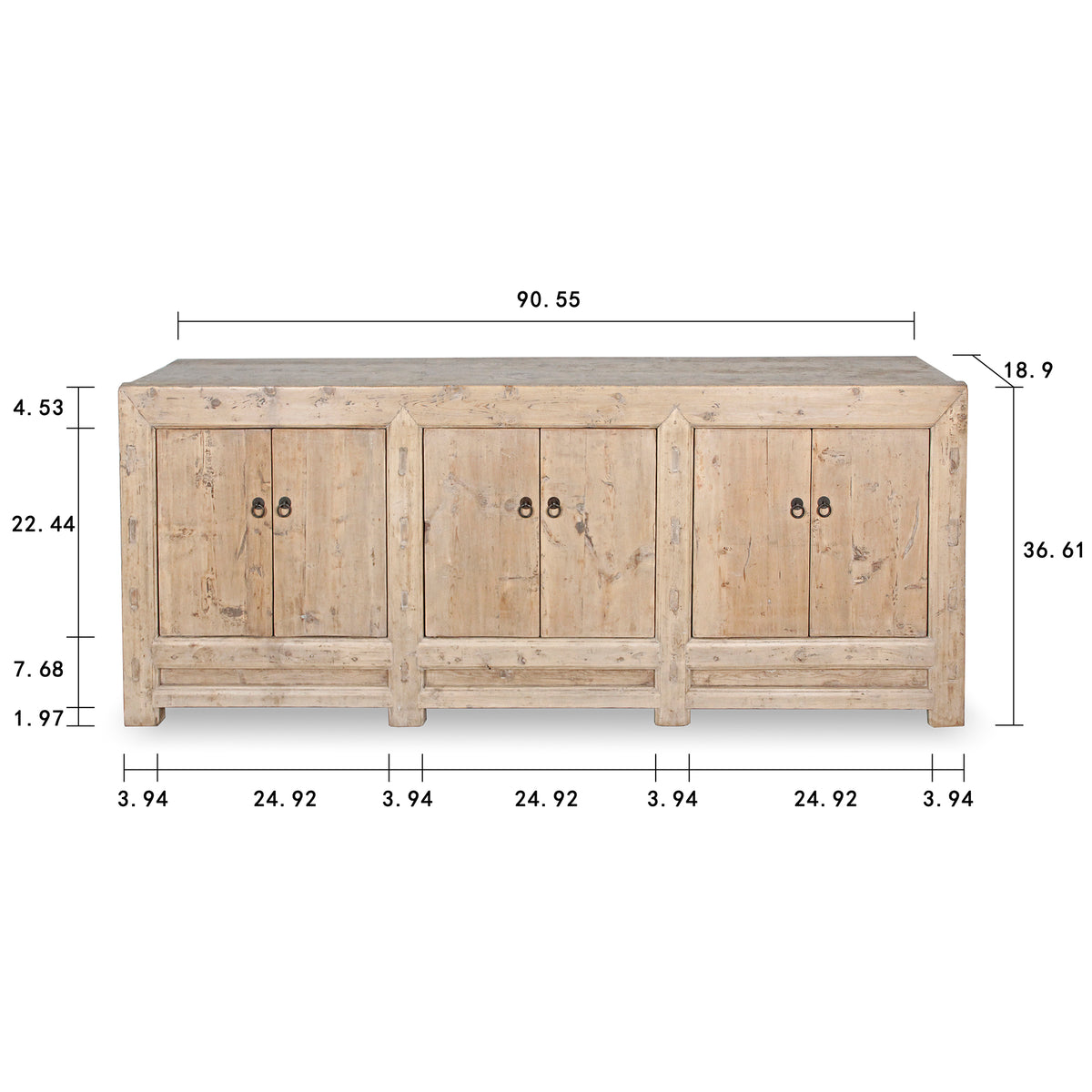 Antique six doors sideboard (Size and finish vary Approx 80"-90" long)