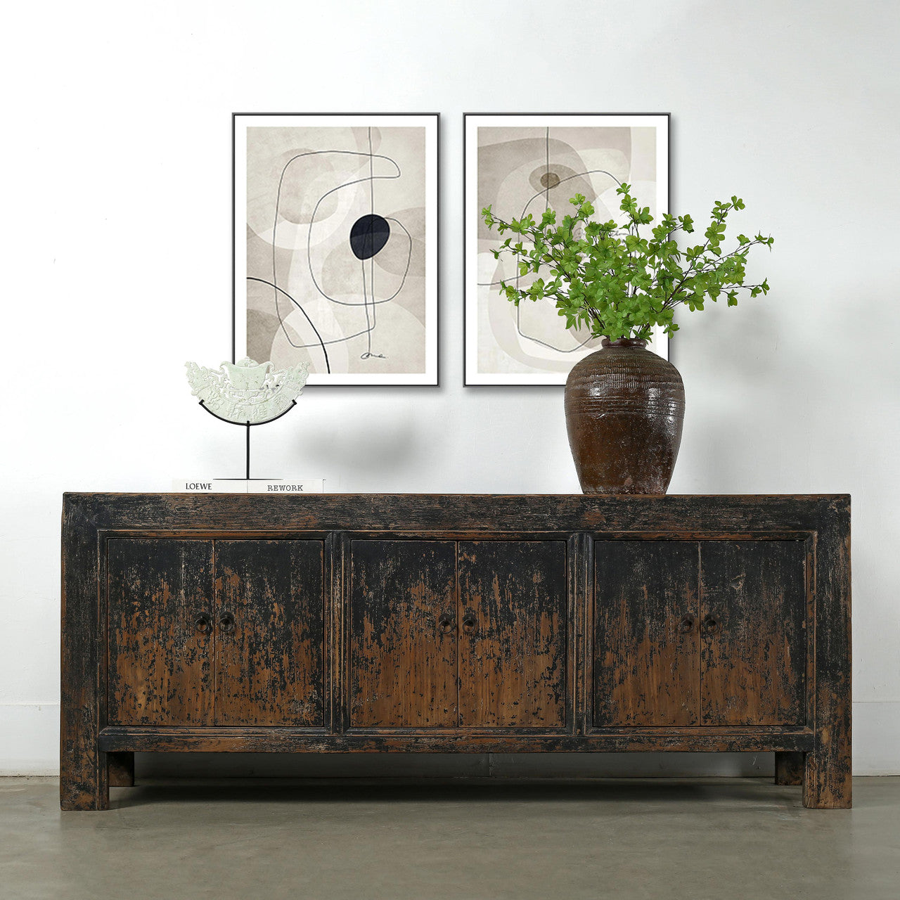 Antique wide sideboard distressed black image