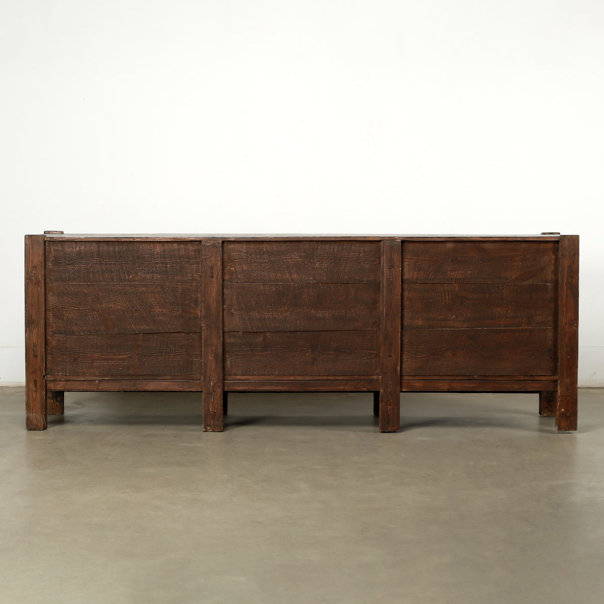 Antique Wide Sideboard with Original Distressed Black Lacquer 80.7Wx18.9Dx34.65H