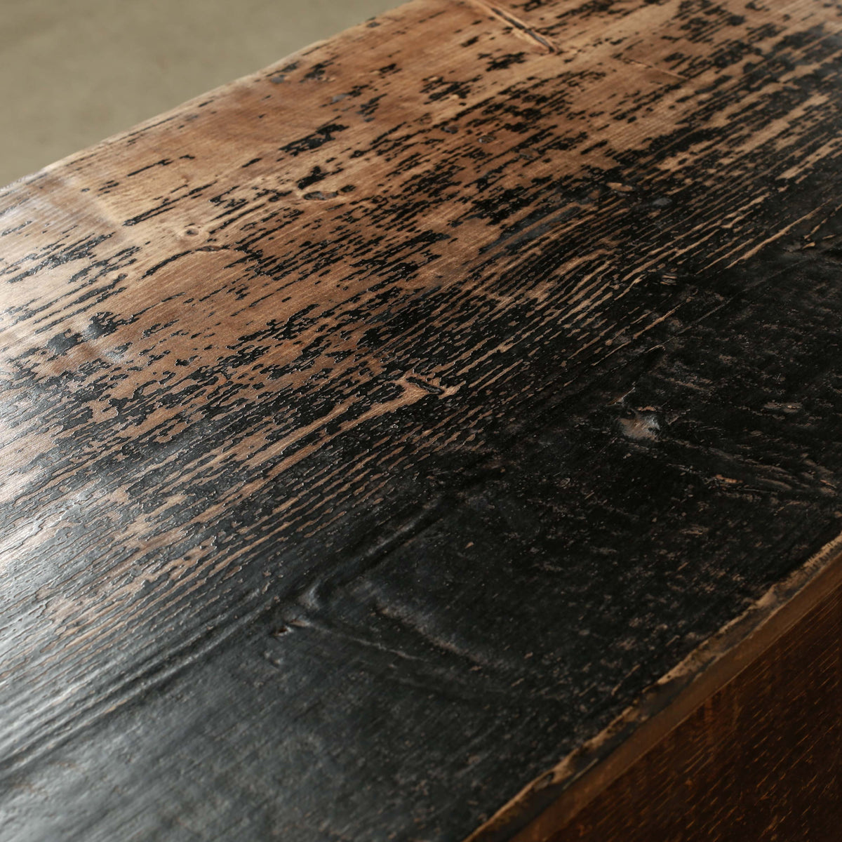 Antique Wide Sideboard with Original Distressed Black Lacquer 80.7Wx18.9Dx34.65H