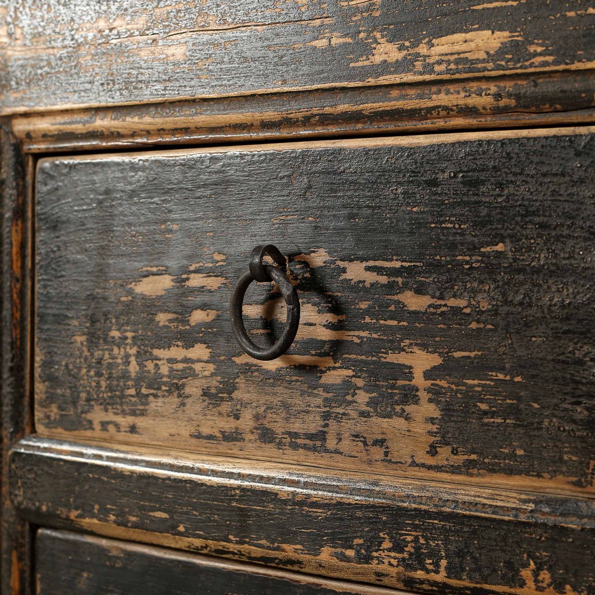 Antique Wide Sideboard with Three Drawers Distressed Black 87Wx18.9Dx34H