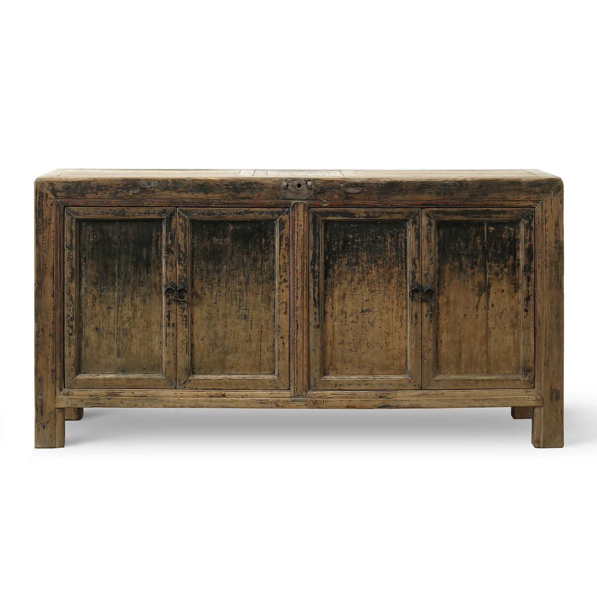 Antique sideboard with four doors, distressed black 65"Wx18:Dx34" H