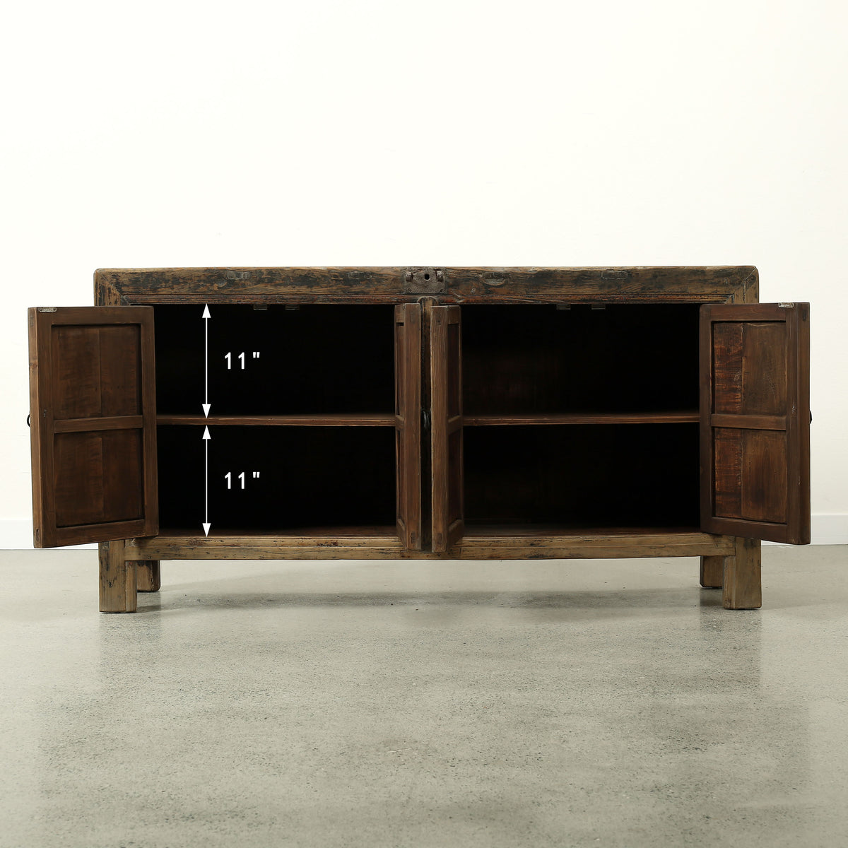 Antique sideboard with four doors, distressed black 65"Wx18:Dx34" H