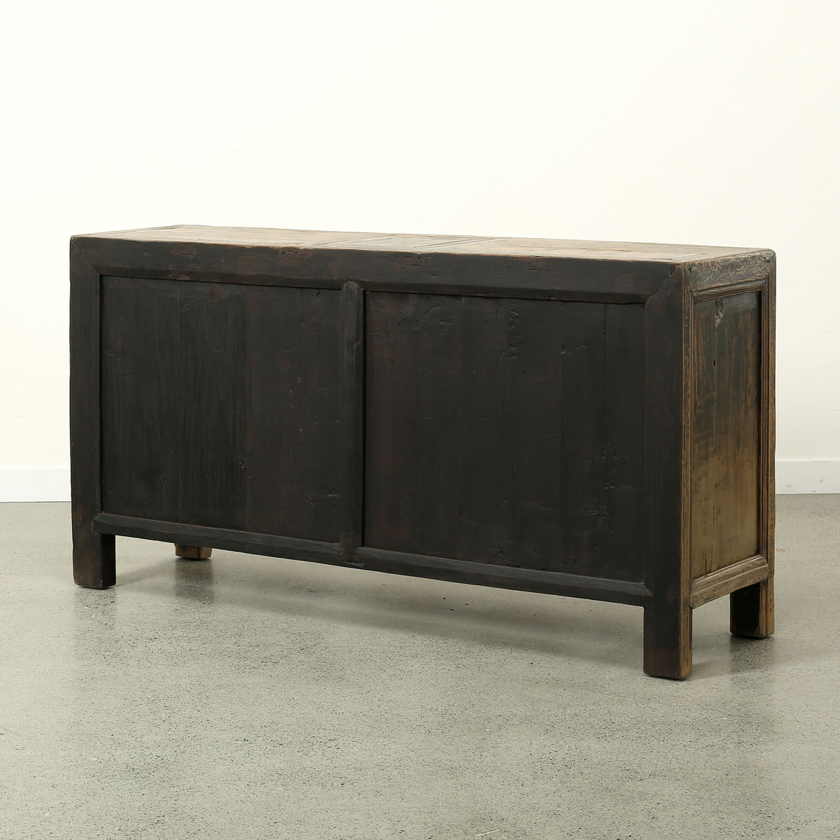 Antique sideboard with four doors, distressed black 65"Wx18:Dx34" H