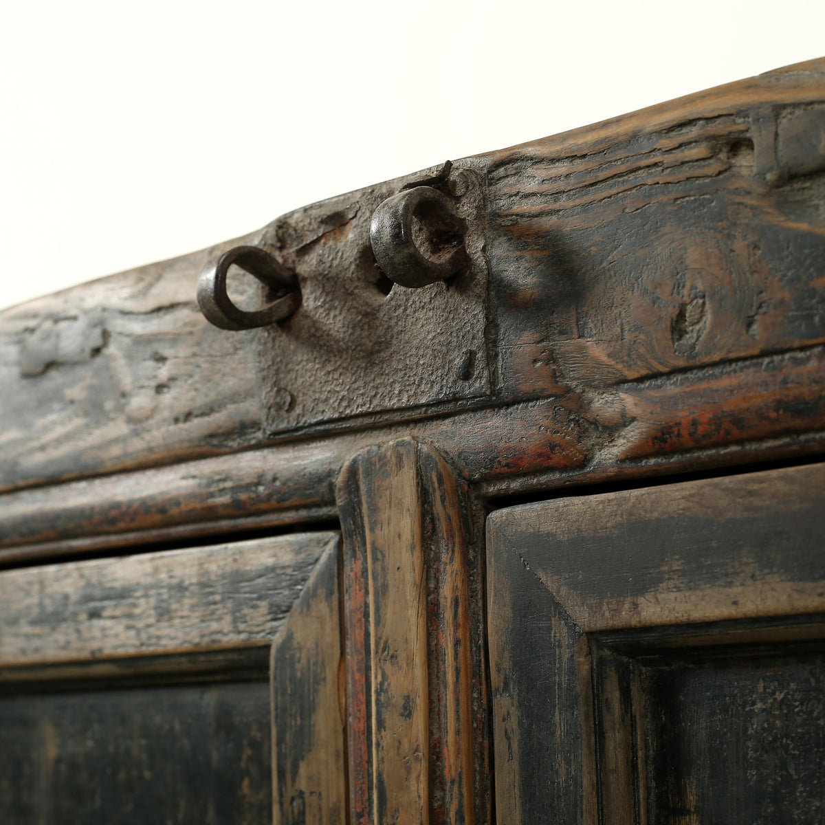 Antique sideboard with four doors, distressed black 65"Wx18:Dx34" H