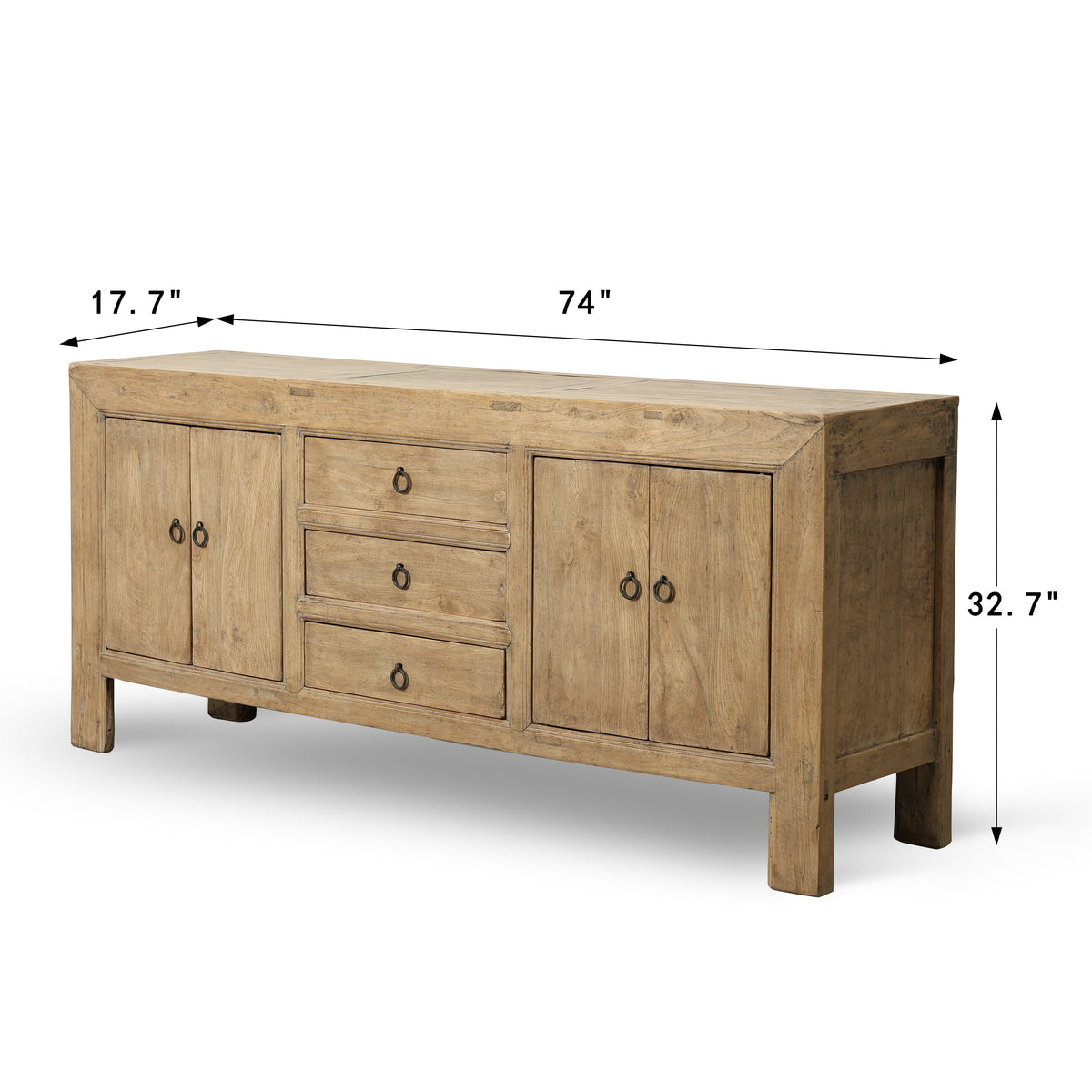 Approx. 74" Wide Antique Sideboard with Three Drawers Weathered Natural