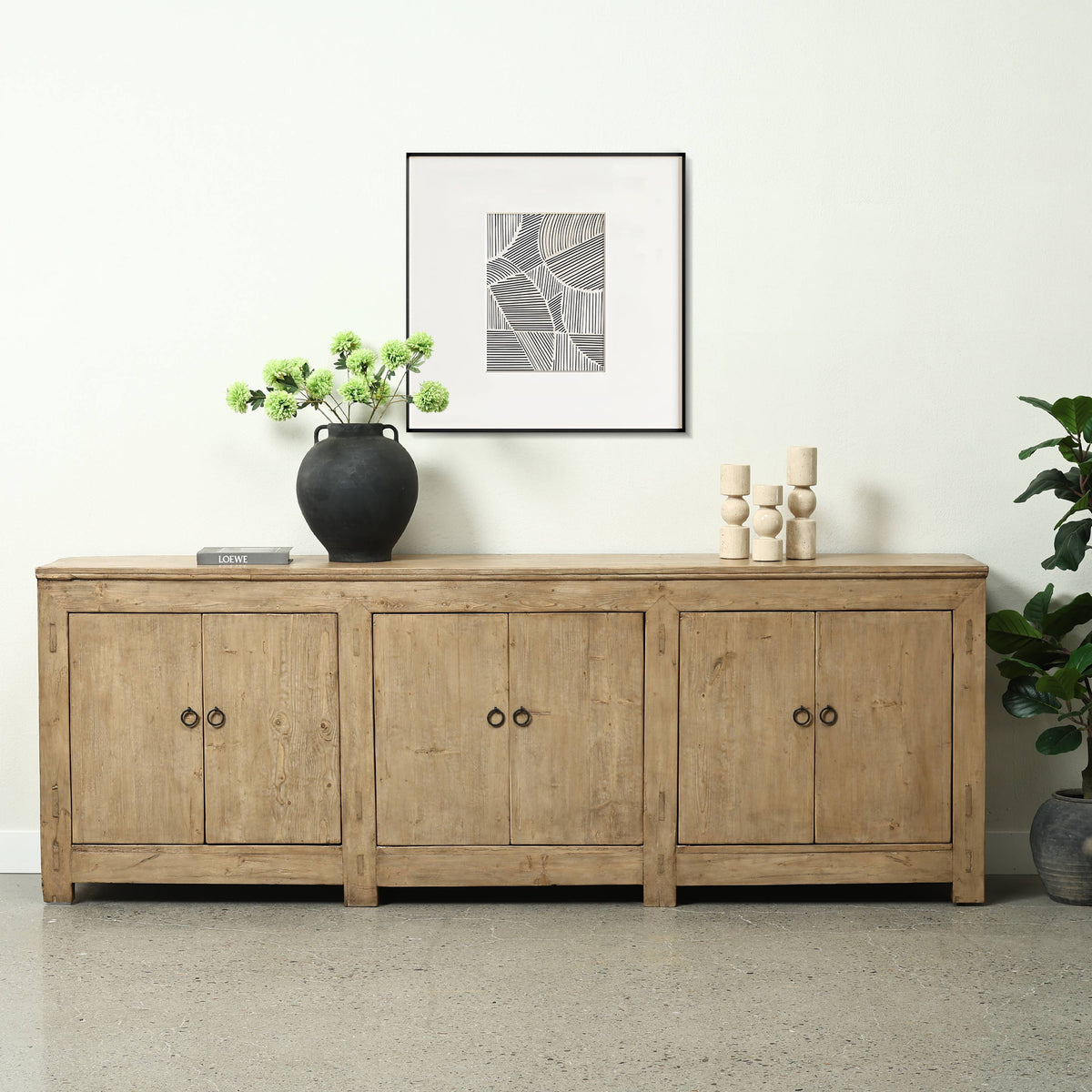Approx. 98" Long Antique Sideboard with Six Doors, Weathered Natural