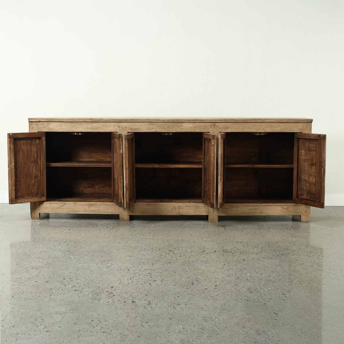 Approx. 98" Long Antique Sideboard with Six Doors, Weathered Natural