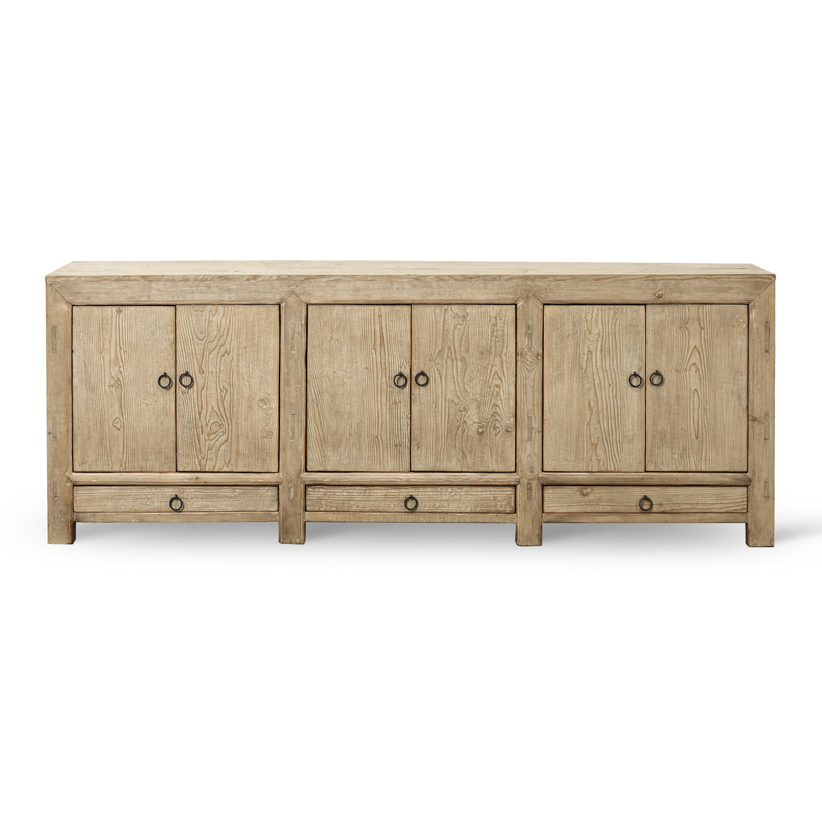 Approx. 94" Long Antique Sideboard with Six Doors & Three Drawers, Weathered Natural