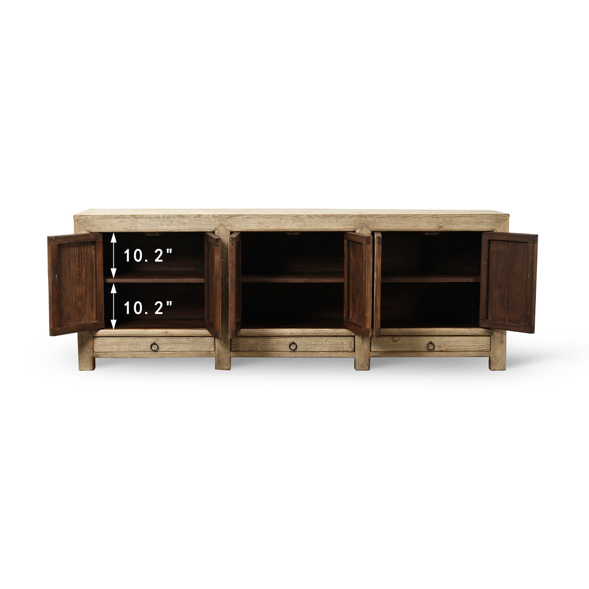 Approx. 94" Long Antique Sideboard with Six Doors & Three Drawers, Weathered Natural